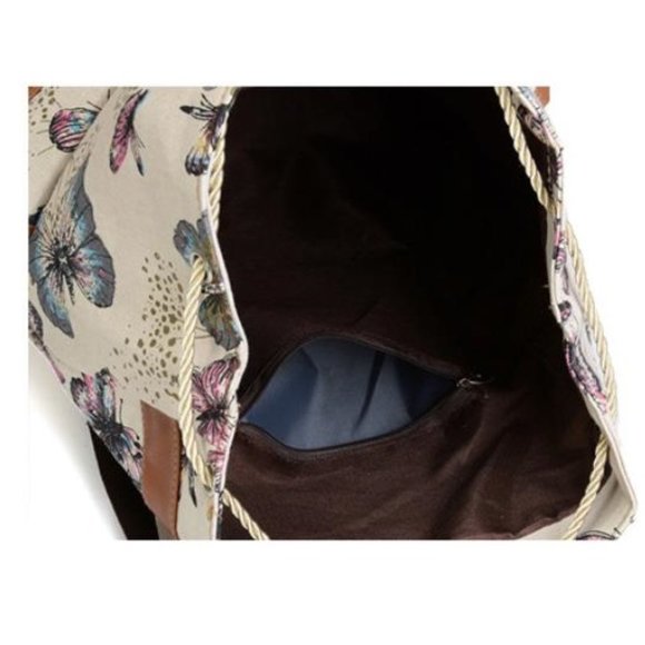 Midsize Backpack with Butterflies Front pockets with buckles - inside pocket - Picture 5 of 5
